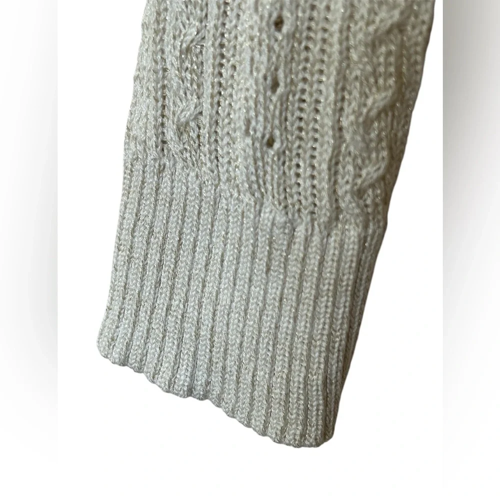 Banana Republic V-neck Cable knit Ivory Cream Sweater w Metallic Accents Size S
